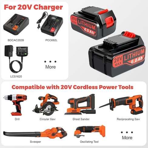 20v Lithium Battery Replacement for Black and Decker 6.0Ah Battery 2Pack with 1 Charger Combo Compatible with LBXR20 LBXR20B LBXR20-OPE LBXR2020 LBXR20 LB20 LBX20 LB2X4020 Cordless Power Tool in Saudi Arabia