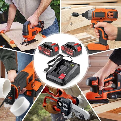20v Lithium Battery Replacement for Black and Decker 6.0Ah Battery 2Pack with 1 Charger Combo Compatible with LBXR20 LBXR20B LBXR20-OPE LBXR2020 LBXR20 LB20 LBX20 LB2X4020 Cordless Power Tool in Saudi Arabia