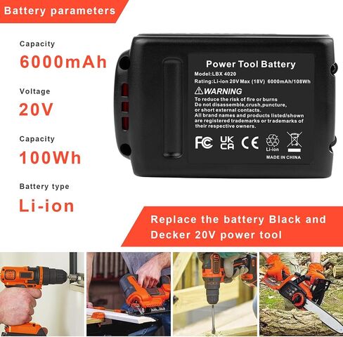 20 فولت استبدال بطارية الليثيوم للبطارية السوداء و Decker 6.0ah 2pack مع كومبو واحد متوافق مع LBXR20 LBXR20B LBXR20-OPP LBXR2020 LBXR20 lbx in Saudi Arabia