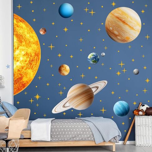 Large Outer Space Wall Decals，Solar System Outer Space Planets Peel and Stick Art Decals，Space Themed Wall Decal，for Toddler Boy Room, Astronomy Large Boy Decor. in Saudi Arabia