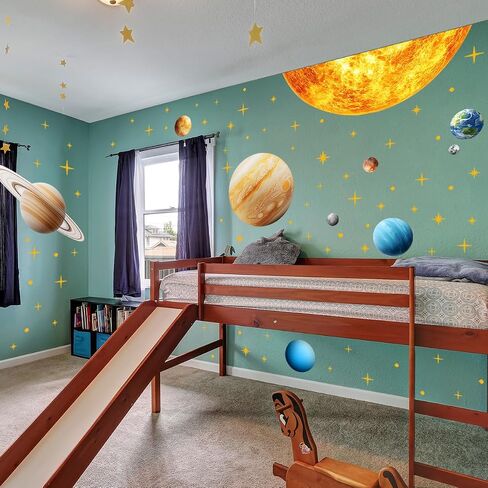 Large Outer Space Wall Decals，Solar System Outer Space Planets Peel and Stick Art Decals，Space Themed Wall Decal，for Toddler Boy Room, Astronomy Large Boy Decor. in Saudi Arabia