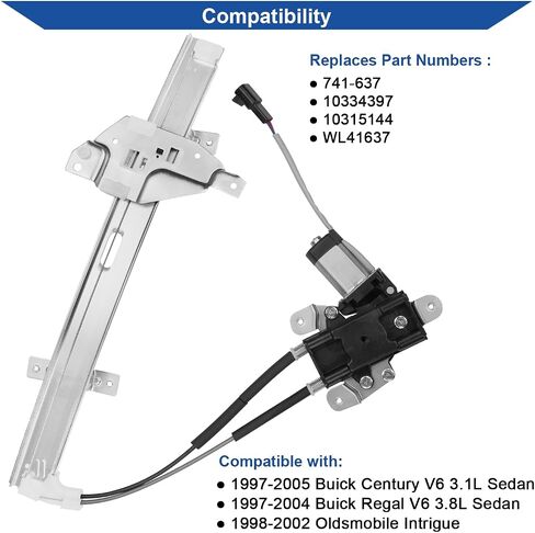 741-638 Front Right Passenger Side Power Window Regulator with Motor Compatible with Buick Century 1997-2005, Regal 1997-2004/ Oldsmobile Intrigue 1998-2002 Sedan, Replace OE 10334396, 10434881 in Saudi Arabia