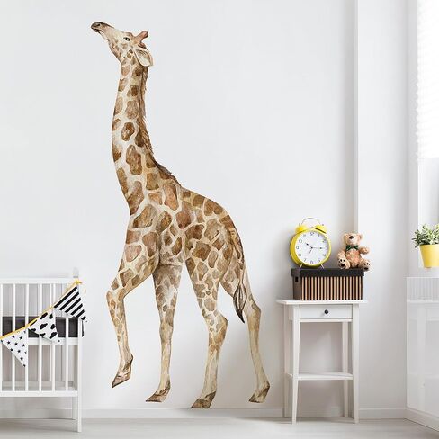 Large Giraffe Wall Decals Removable 3D Jungle Wild Animals Wall Stickers Lifelike Cute Giraffe Animal Wall Art Vinyl Cartoon Safari Animal Peel and Stick Wallpaper for Kids Bedroom Home Decor in Saudi Arabia