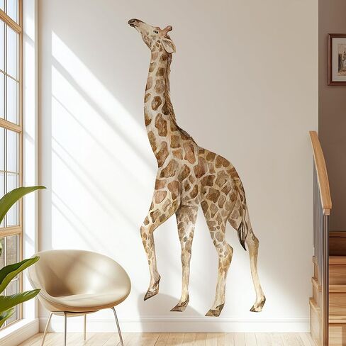 Large Giraffe Wall Decals Removable 3D Jungle Wild Animals Wall Stickers Lifelike Cute Giraffe Animal Wall Art Vinyl Cartoon Safari Animal Peel and Stick Wallpaper for Kids Bedroom Home Decor in Saudi Arabia