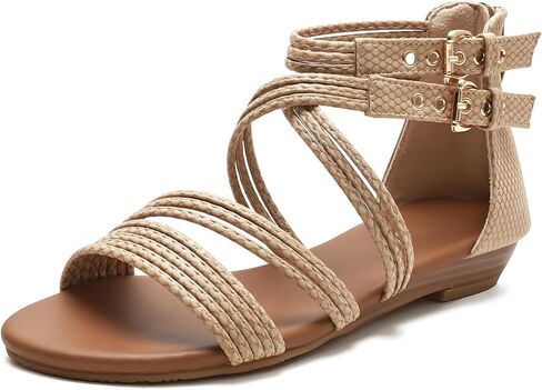 Women's Boho Chic Strappy Sandals - Adjustable Summer Sandals with Flat Sole | Comfortable Casual Beach Sandals for Women, Lightweight Bohemian Walking Shoes in Kuwait