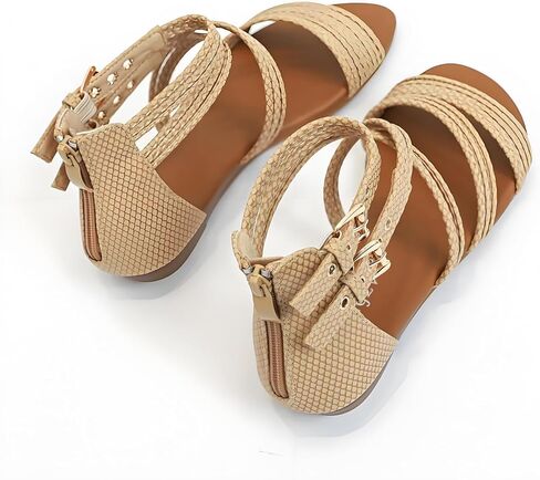 Women's Boho Chic Strappy Sandals - Adjustable Summer Sandals with Flat Sole | Comfortable Casual Beach Sandals for Women, Lightweight Bohemian Walking Shoes in Kuwait