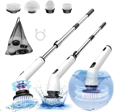 Electric Spin Scrubber, 2025 New Cordless Shower Cleaning Brush with 8 Replaceable Brush Heads, 3 Adjustable Speeds, and Adjustable Extension Handle for Bathroom Floor Tile in Saudi Arabia