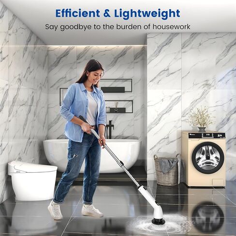 Electric Spin Scrubber, 2025 New Cordless Shower Cleaning Brush with 8 Replaceable Brush Heads, 3 Adjustable Speeds, and Adjustable Extension Handle for Bathroom Floor Tile in Saudi Arabia
