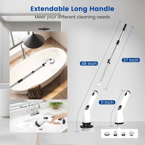 Electric Spin Scrubber, 2025 New Cordless Shower Cleaning Brush with 8 Replaceable Brush Heads, 3 Adjustable Speeds, and Adjustable Extension Handle for Bathroom Floor Tile in Saudi Arabia