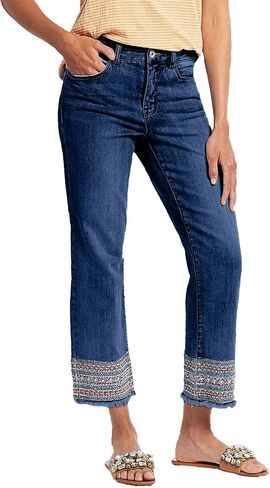 Flamingals Straight Leg Jeans for Women Low Rise Cropped Jeans Wash Embroidery Raw Hem Denim Pants in Saudi Arabia