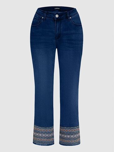 Flamingals Straight Leg Jeans for Women Low Rise Cropped Jeans Wash Embroidery Raw Hem Denim Pants in Saudi Arabia