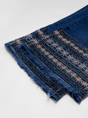 Flamingals Straight Leg Jeans for Women Low Rise Cropped Jeans Wash Embroidery Raw Hem Denim Pants in Saudi Arabia