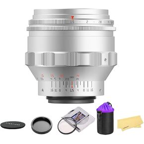 Ttartisan 75mm F1.5 Swirly Bokeh Full Frame Aperture Lens مع مرشح عدسة 58 ملم F1.5 وحقيبة العدسة متوافقة مع M42 Mount Camera Lens Silver
