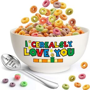 Husband Gifts from Wife, Valentines Day Gifts for Him Husband - Ceramic Bowl & Spoon Set for Cereal, Ramen, Soup, Ice Cream, Salad, Fruit - Perfect for Birthday Christmas Valentines & Wedding