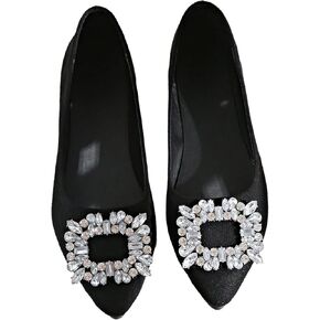 OYOANGLE Women's Rhinestone Ballet Flats Pointed Toe Slip On Elegant Casual Work Office Flat Shoes
