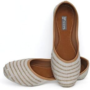 YASH & CO. Women Mojari with Beads Pearls and Stones | Hand Crafted Women Jutti | Women Ethnic and Traditional Mojari Jutti | Elegant and Comfortable Jutti Bellies