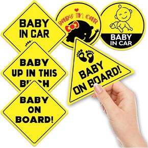 Pack 6 Pcs Cute Baby On Board Sticker for Cars Vehicle Trucks House Warning Security Sign Window Indoor Outdoor Funny Bumper Stickers Waterproof Large Vinyl Decals Car Accessories
