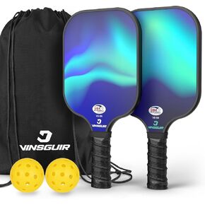 VINSGUIR Pickleball Paddle Set of 2, USAPA Approved Lightweight Fiberglass Rackets with Honeycomb Core, 4 Pickleballs & Carrying Bag, Ideal for Beginners & Gift