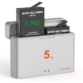 2 Pack Replacement Battery Compatible with DJI Osmo Action 5 Pro 4 3 Adventure Combo, 2100mAh Long-Lasting Batteries with Dual Charging Hub for Action 5 Pro Action 3 4 Extended Battery Life