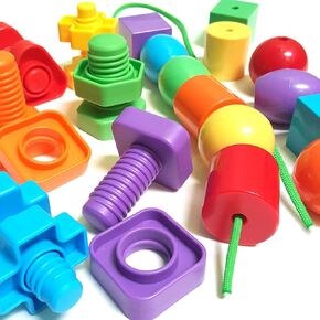 2-in-1 Beads & Bolts Set for Toddlers - Primary Lacing Bead Toy & Jumbo Nuts Fine Motor Skills Twisting Toys with Storage & Learning Activities eBook
