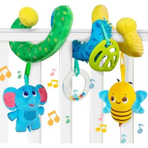 Car Seat Toys Newborn Infant Baby Toys, Carseat Toys Hanging, Newborn Baby Essentials, Stroller Toys, Montessori Brain Development,with Elephant, Bee, Bell,Tummy Time Toy