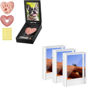 Grarry 4’’X6" Pet Memorial Shadow Box with Clay Paw Print Kit Pet Hair Keepsake Bottle + Instax 2x3 Mini Film Frame Compatible with Fujifilm Instax Mini Film Polaroid Film 3 Pack