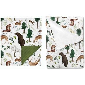 HawSkgFub 2 Packs Woodland Forest Animals Baby Blankets