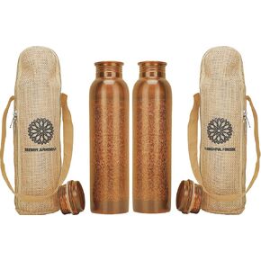 Copper Water Bottle For Drinking Pure Copper Bottle 1000 ml Copper Vessel With Carrying Bag For Sports, Yoga, Ayurvedic Copper Bottle for Gym,Office,Hiking (Pack of 1, Antique Meena Bottle)