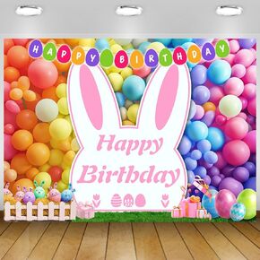 Easter Backdrop Spring Easter Photography Backdrop Garden Bunny Colorful Eggs Flower Photo Background Baby Shower Children Birthday Party Decor Portrait Banner 7x5Ft