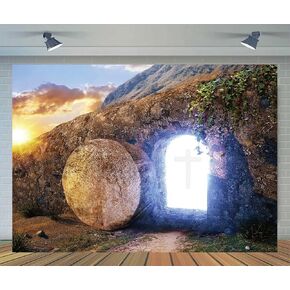 7x5ft He is Risen Backdrop Resurrection of Jesus Backdrop Sunrise Jesus Tomb Easter Background Rebirth of Jesus Bible Story Church Sanctuary Decorations