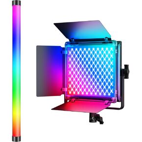Mettlelite TLX2 RGB Tube Light and Mettlelite SPL210C RGB LED Video Light Full Color Video Light with APP Control 2800K-8000K CRI96 TLCI97 RGB CCT HSI Mode LED Light Bundle