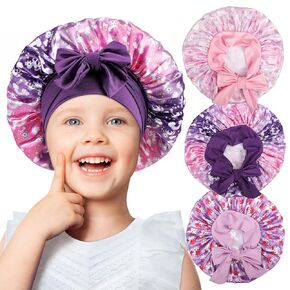 3 Pcs Kids Bonnets for Girls,Soft Silk Bonnet for Kids,Satin Hair Bonnets Child Sleeping Cap,Breathable Toddler Bonnet with Tie Bands for Teens Toddler Curly Natural Hair,3 Unicorn Patterns
