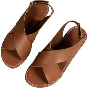 MGGMOKAY Womens Flat Sandals Summer Leather Sandals Classic Soft Comfort Walking Sandals