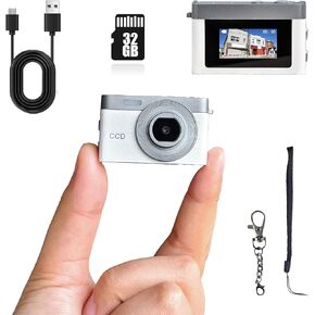 Mini Digital Camera, Mini Retro Camera, Feel of Old 90s Photographs, Keychain Size, Birthday Gifts, 32GB Included(White)