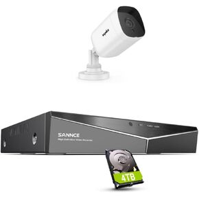 16 Channel Security CCTV DVR with 4TB Hard Drive with 4*SANNCE 1080P Security Camera AHD/TVI/CVI/CVBS 4-in-1 CCTV Camera