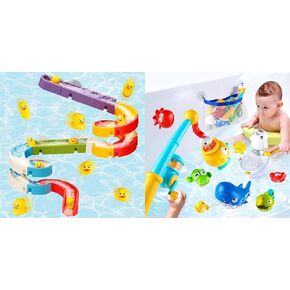 Duck Slide Bath Toys for Kids and Magnetic Fishing Toys with Storage Bag