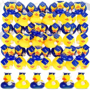 48 Pcs Mini Graduation Rubber Ducks with Graduation Tassel Cap and Certificate Gold Yellow Grad Duck for Pool Float Party Favors Decor Classroom Reward Prize Gifts, 2 Inch, 2 Style (Blue)