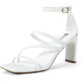 IDIFU IN3 Strappy Heels for Women Low Chunky Block Square Open Toe Heeled Sandals Wedding Bridal Bride Prom Party Dress Shoes Comfortable Dressy Formal Cute Ankle Strap Thick Heels