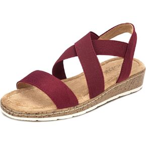 Carcuume Women's Suede Flat Sandals Elastic Slingback Slip-On with Cushioned Wedge Sole for Walking, Beach Weddings,VJAMIE-000