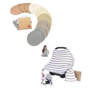 KeaBabies Nursing Breast Pads and Car Seat Covers for Babies - 14 Washable Pads + Wash Bag - Nursing Cover - Breastfeeding Nipple Pads for Maternity - Baby Car Seat Cover