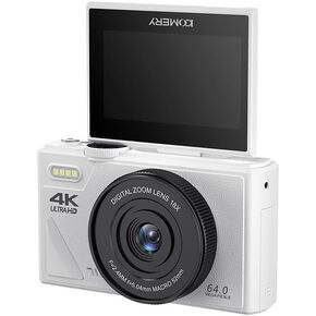 4K Digital Camera for Photography, WiFi Autofocus 64MP Vlogging Camera for YouTube with Super Wide-Angle & Macro Lens, 3" 180° Flip Screen, Video Compact Travel Camera for Beginner, White