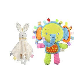Loveys for Babies, Soft Plush Elephant Tags Toy and Bunny Security Blanket