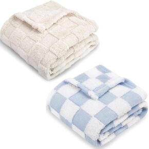 HOMRITAR 2 Pack Baby Blanket for Boys or Girls 3D Gingham Fleece Baby Blanket+ Checkered Toddlers Blanket 30 x 40 Inch