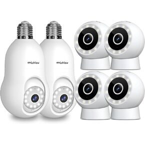 LaView 6 Pack Outdoor/Indoor 4MP Bulb Security Camera 2.4GHz,360° 2K Security Cameras Wired,IP65, Starlight Sensor & 100 Ft Night Vision,Motion/Person Detection,2-Way Audio