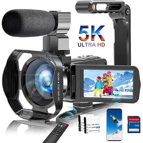 5K Camcorder Video Camera HD 64MP Camcorder 18X Digital Zoom with IR Night Version Vlogging Camera for Youtube 3.0" LCD Touch Screen with WIFI, Lens Hood, 32 GB SD Card and Remote Control, Microphone