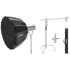 NEEWER NS90P 35.4"/90cm Parabolic Softbox Bowens Mount, Quick Release with Diffusers/Grid/Bag for Video Continuous Lighting CB60 CB200B Q4 Compatible with Godox Amaran, 10ft/3m C Stand Included