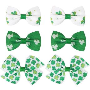 Yxiang St. Patrick's Day Baby Girl Hair Clips, 6PCS Green Four Leaf Clover Design Green Hair Bow Clips for Thick Hair Girls Hair Accessories Hair Decorations Gift