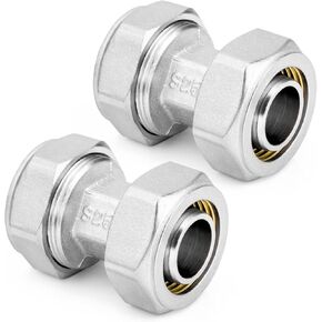 2PCS 3/4’’ Union Compressed Air Line Fittings, 3/4’’ x 3/4’’ Piping, Brass-Nickel Plated, 200PSI Working Pressure, Air Piping Fittings for Shop Garage Compressed Air Tube System