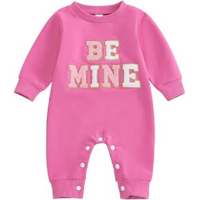 Muasaaluxi Newborn Baby Girl Valentine Outfit Be Mine Embroidery Romper One Piece Bodysuit Jumpsuit Spring Outfit 0-18M