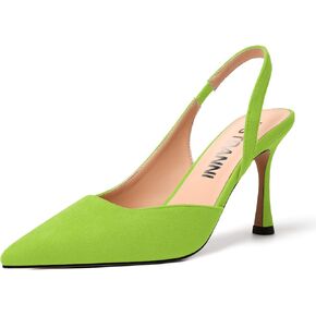 JUSTDANNI Womens Suede Sexy Slingback Comfortable Evening Elastic Pointed Toe Stiletto High Heel Pumps Shoes 3.3 Inch